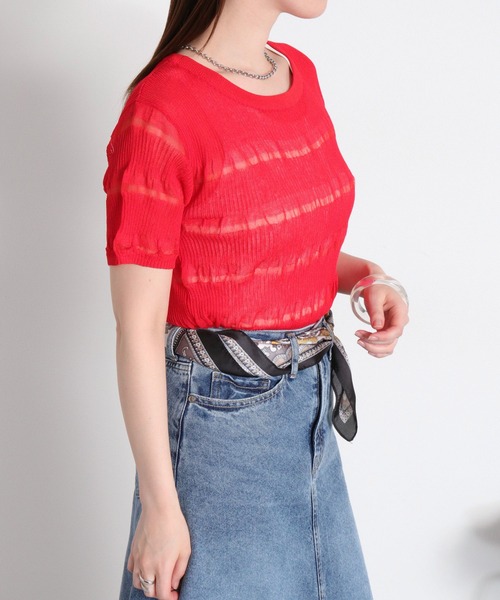 cepo（セポ）の「〈変わり編み〉シアーボーダーショートスリーブTee（Tシャツ/カットソー・レディース・オフホワイト/ブラック/イエロー/レッド・M）」の11枚目の写真