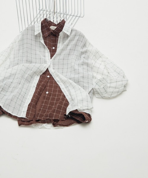 full/fill.(フルフィル)の「airy check over shirt / エアリーチェックオーバーシャツ(シャツ/ブラウス・レディース・ブラウン/ホワイト・FREE)」の6枚目の写真