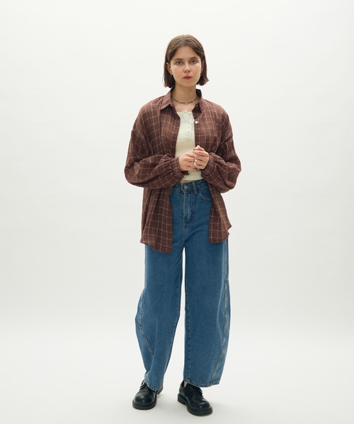 full/fill.(フルフィル)の「airy check over shirt / エアリーチェックオーバーシャツ(シャツ/ブラウス・レディース・ブラウン/ホワイト・FREE)」の5枚目の写真