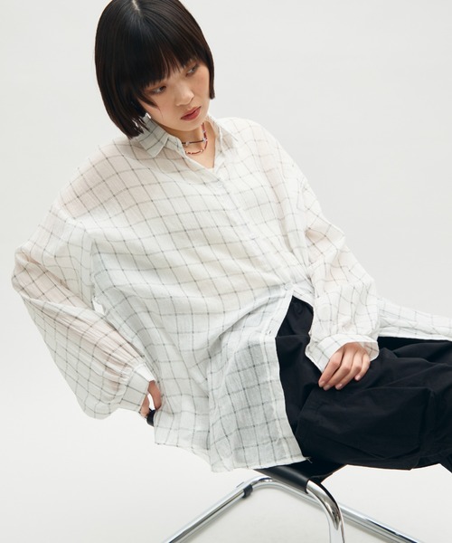 full/fill.(フルフィル)の「airy check over shirt / エアリーチェックオーバーシャツ(シャツ/ブラウス・レディース・ブラウン/ホワイト・FREE)」の8枚目の写真