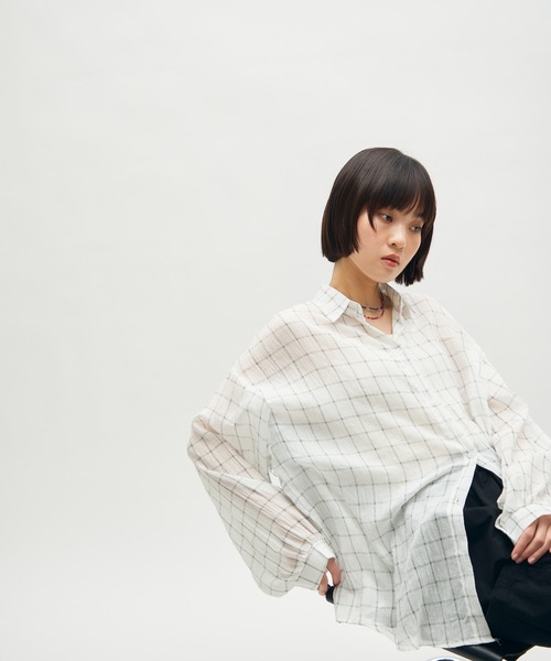 full/fill.(フルフィル)の「airy check over shirt / エアリーチェックオーバーシャツ(シャツ/ブラウス・レディース・ブラウン/ホワイト・FREE)」の14枚目の写真