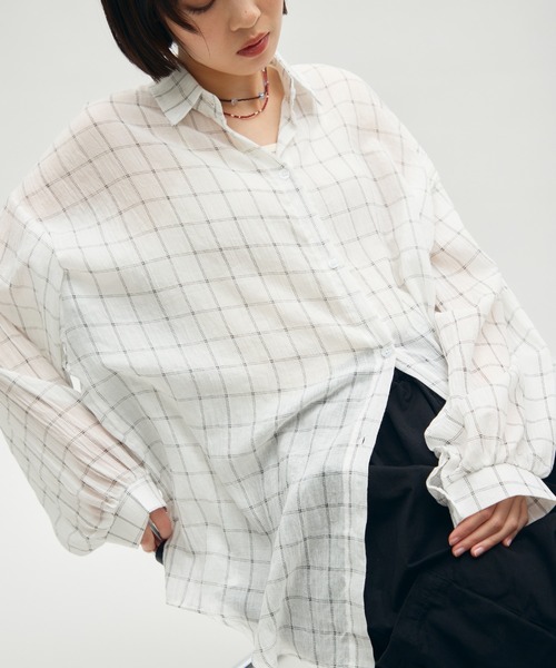 full/fill.(フルフィル)の「airy check over shirt / エアリーチェックオーバーシャツ(シャツ/ブラウス・レディース・ブラウン/ホワイト・FREE)」の9枚目の写真