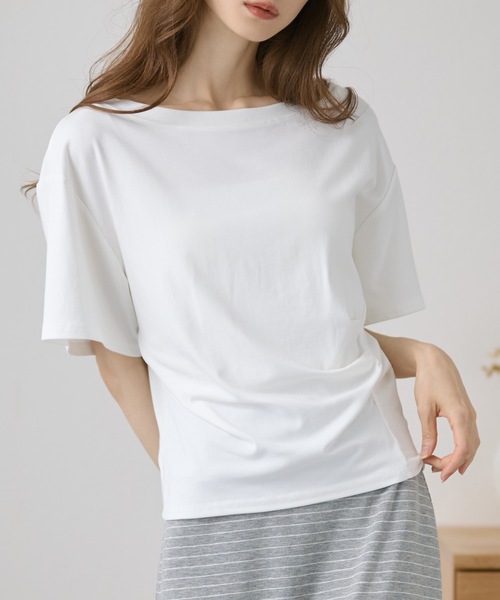 DAYRA(デイラ)の「クルーネック フロント ギャザー 半袖 カットソー(Tシャツ/カットソー・レディース・ホワイト/ライトブルー/ブラック/パープル/グレー/イエロー・FREE)」の2枚目の写真