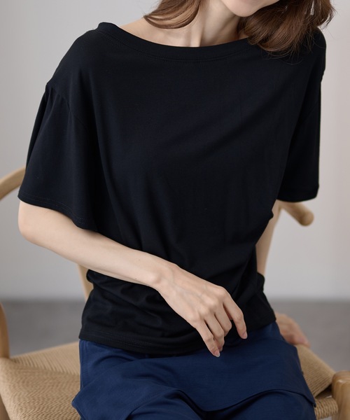 DAYRA(デイラ)の「クルーネック フロント ギャザー 半袖 カットソー(Tシャツ/カットソー・レディース・ホワイト/ライトブルー/ブラック/パープル/グレー/イエロー・FREE)」の9枚目の写真