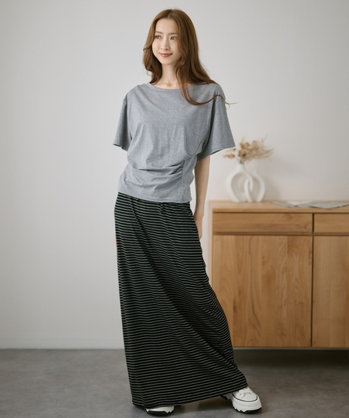 DAYRA(デイラ)の「クルーネック フロント ギャザー 半袖 カットソー(Tシャツ/カットソー・レディース・ホワイト/ライトブルー/ブラック/パープル/グレー/イエロー・FREE)」の12枚目の写真