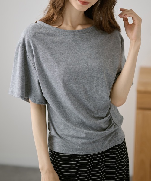 DAYRA(デイラ)の「クルーネック フロント ギャザー 半袖 カットソー(Tシャツ/カットソー・レディース・ホワイト/ライトブルー/ブラック/パープル/グレー/イエロー・FREE)」の13枚目の写真