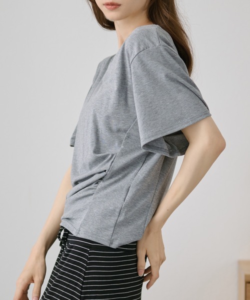 DAYRA(デイラ)の「クルーネック フロント ギャザー 半袖 カットソー(Tシャツ/カットソー・レディース・ホワイト/ライトブルー/ブラック/パープル/グレー/イエロー・FREE)」の17枚目の写真