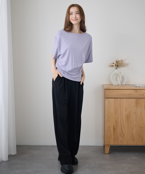DAYRA(デイラ)の「クルーネック フロント ギャザー 半袖 カットソー(Tシャツ/カットソー・レディース・ホワイト/ライトブルー/ブラック/パープル/グレー/イエロー・FREE)」の19枚目の写真
