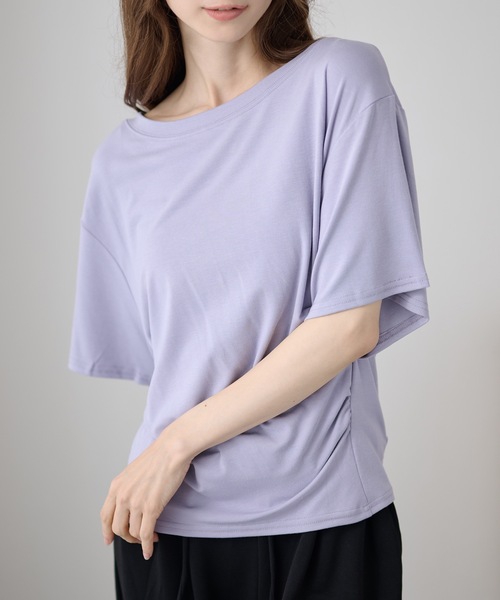 DAYRA(デイラ)の「クルーネック フロント ギャザー 半袖 カットソー(Tシャツ/カットソー・レディース・ホワイト/ライトブルー/ブラック/パープル/グレー/イエロー・FREE)」の20枚目の写真