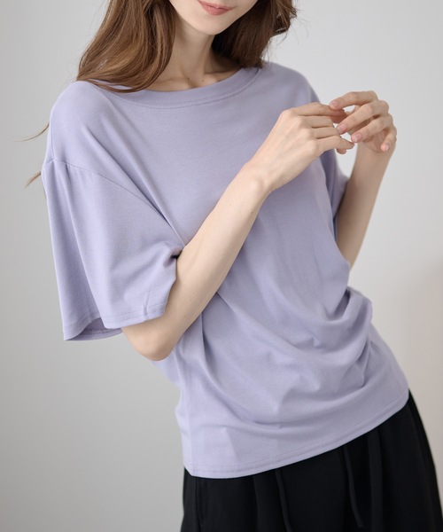 DAYRA(デイラ)の「クルーネック フロント ギャザー 半袖 カットソー(Tシャツ/カットソー・レディース・ホワイト/ライトブルー/ブラック/パープル/グレー/イエロー・FREE)」の21枚目の写真