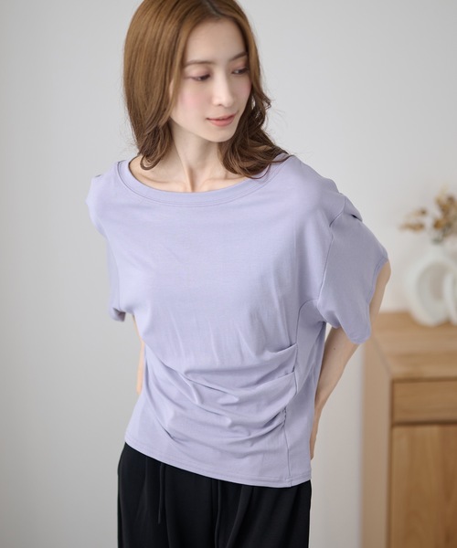 DAYRA(デイラ)の「クルーネック フロント ギャザー 半袖 カットソー(Tシャツ/カットソー・レディース・ホワイト/ライトブルー/ブラック/パープル/グレー/イエロー・FREE)」の22枚目の写真