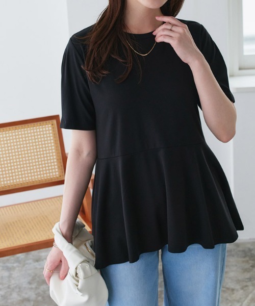 Pierrot(ピエロ)の「接触冷感袖タックペプラムTシャツ(Tシャツ/カットソー・レディース・ブラック/ライトブルー/ネイビー/オフホワイト・M/S/LL/L)」の10枚目の写真