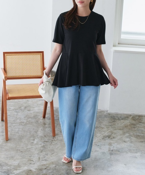 Pierrot(ピエロ)の「接触冷感袖タックペプラムTシャツ(Tシャツ/カットソー・レディース・ブラック/ライトブルー/ネイビー/オフホワイト・M/S/LL/L)」の13枚目の写真