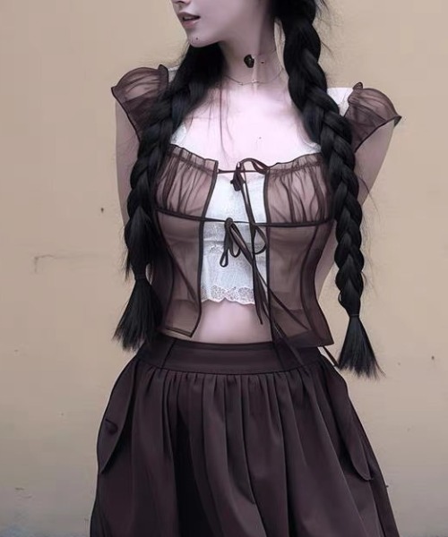AVYL(アヴィル)の「リボンシアートップス/ノースリーブブラウス(シャツ/ブラウス・レディース・ブラウン・M)」の2枚目の写真