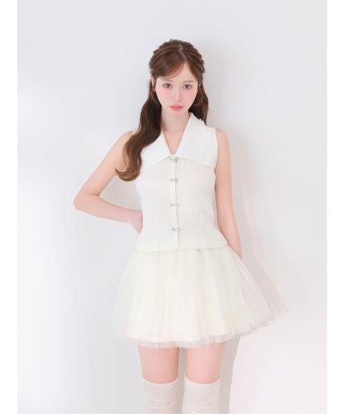 M me eme(エムミーエメ)の「Airy mood tulle mini skirt(eme11095)(スカート・レディース・ブラック/ネイビー/アイボリー・FREE)」の7枚目の写真