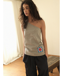 ECOMMAE（イコンマイ）の「ONE-SHOULDER PATCHWORK T-SHIRT (GRAY)（Tシャツ/カットソー）」