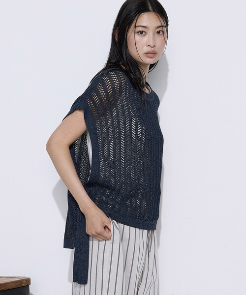 COMME CA(コムサ)の「美濃和紙 ツインニットプルオーバー(ニット/セーター・レディース・キナリ/オレンジ系その他/ネイビー・9号)」の3枚目の写真