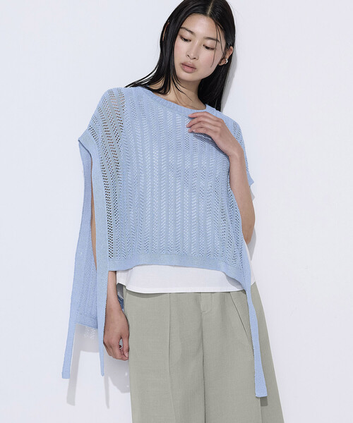 COMME CA(コムサ)の「美濃和紙 ツインニットプルオーバー(アンサンブル・レディース・キナリ/オレンジ系その他/ネイビー/サックスブルー・9号)」の4枚目の写真