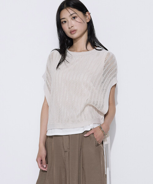COMME CA(コムサ)の「美濃和紙 ツインニットプルオーバー(ニット/セーター・レディース・キナリ/オレンジ系その他/ネイビー・9号)」の6枚目の写真