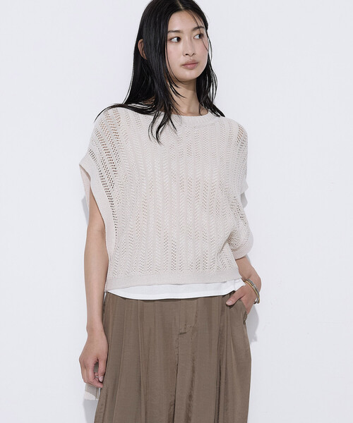 COMME CA(コムサ)の「美濃和紙 ツインニットプルオーバー(ニット/セーター・レディース・キナリ/オレンジ系その他/ネイビー・9号)」の7枚目の写真