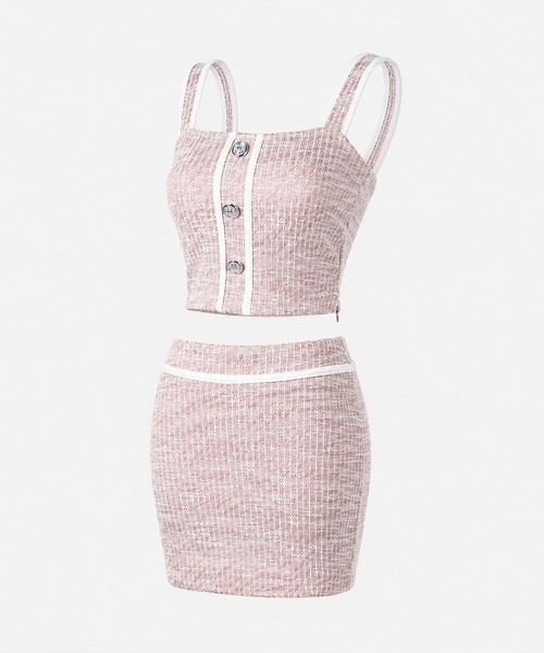 me+em select(ミームセレクト)の「※【 セットアップ】ツイードボタンショートビスチェ + ミニスカート SET / 【 SETUP 】tweed button short buister + mini skirt SET(セットアップ・レディース・ブラック/ピンク・SMALL/MEDIUM)」の18枚目の写真