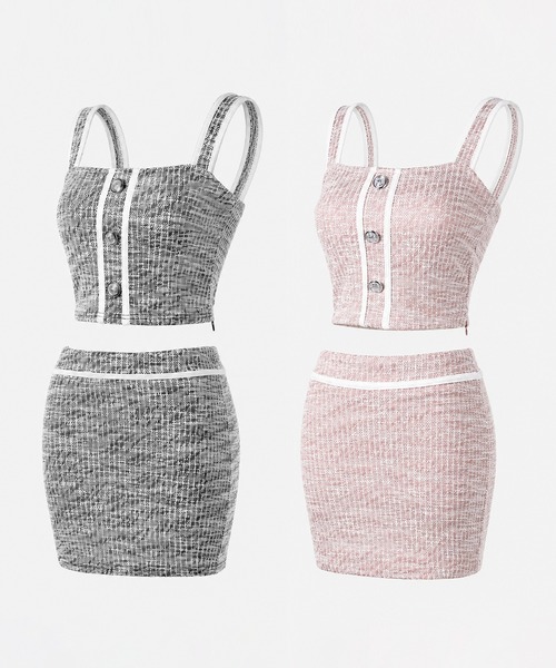 me+em select(ミームセレクト)の「※【 セットアップ】ツイードボタンショートビスチェ + ミニスカート SET / 【 SETUP 】tweed button short buister + mini skirt SET(セットアップ・レディース・ブラック/ピンク・SMALL/MEDIUM)」の19枚目の写真