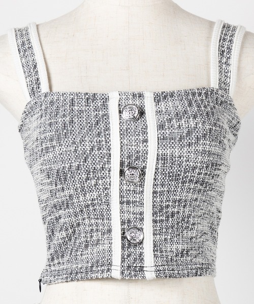 me+em select(ミームセレクト)の「※【 セットアップ】ツイードボタンショートビスチェ + ミニスカート SET / 【 SETUP 】tweed button short buister + mini skirt SET(セットアップ・レディース・ブラック/ピンク・SMALL/MEDIUM)」の9枚目の写真