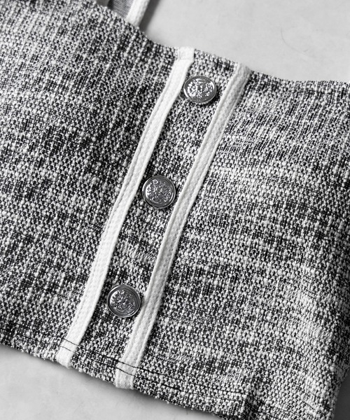 me+em select(ミームセレクト)の「※【 セットアップ】ツイードボタンショートビスチェ + ミニスカート SET / 【 SETUP 】tweed button short buister + mini skirt SET(セットアップ・レディース・ブラック/ピンク・SMALL/MEDIUM)」の16枚目の写真