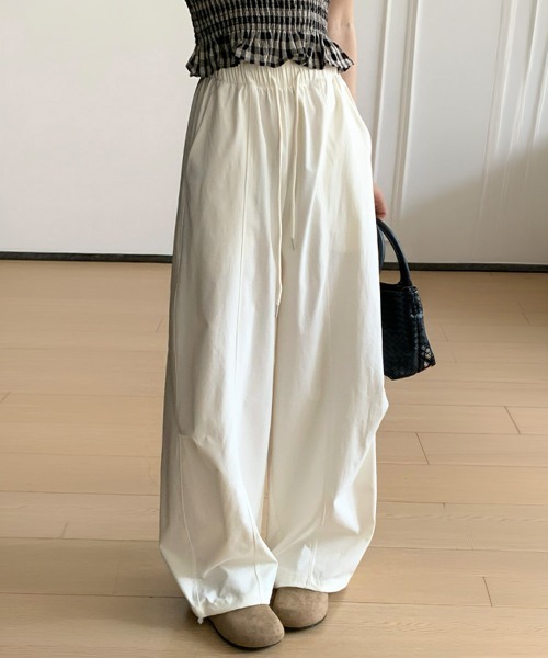 Miniministore（ミニミニストア）の「ハート刺しゅう ワイドパンツ 春夏秋（スラックス・レディース・ネイビー/アイボリー/ブラック/ライトブルー・M/L）」の7枚目の写真