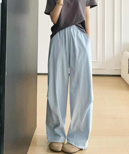 Miniministore（ミニミニストア）の「ハート刺しゅう ワイドパンツ 春夏秋（スラックス・レディース・ネイビー/アイボリー/ブラック/ライトブルー・M/L）」の8枚目の写真