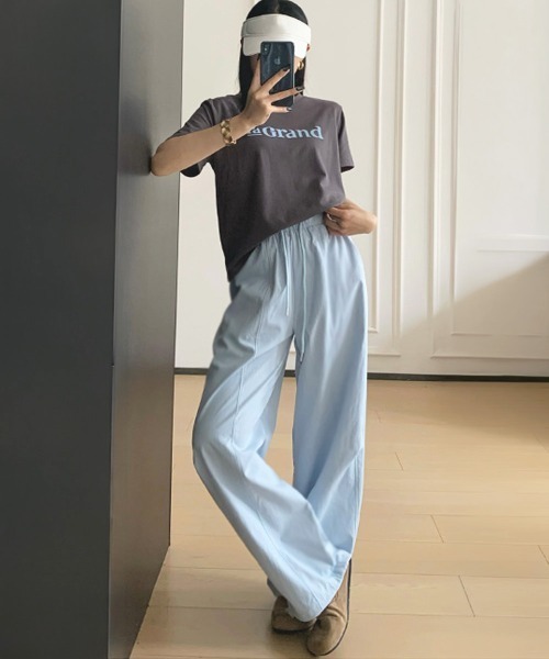 Miniministore（ミニミニストア）の「ハート刺しゅう ワイドパンツ 春夏秋（スラックス・レディース・ネイビー/アイボリー/ブラック/ライトブルー・M/L）」の9枚目の写真