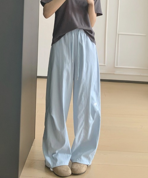 Miniministore（ミニミニストア）の「ハート刺しゅう ワイドパンツ 春夏秋（スラックス・レディース・ネイビー/アイボリー/ブラック/ライトブルー・M/L）」の10枚目の写真