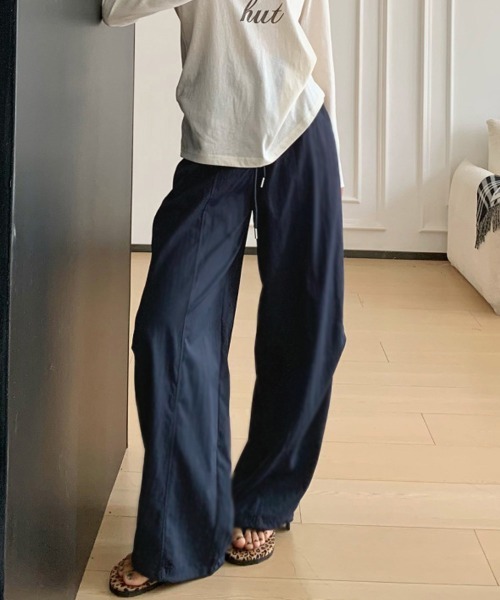 Miniministore（ミニミニストア）の「ハート刺しゅう ワイドパンツ 春夏秋（スラックス・レディース・ネイビー/アイボリー/ブラック/ライトブルー・M/L）」の13枚目の写真