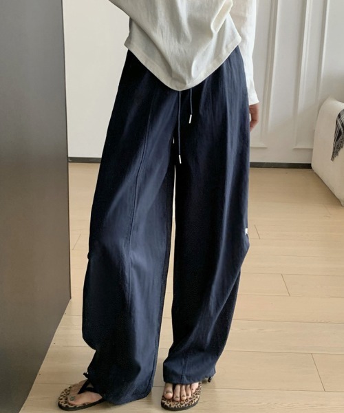 Miniministore（ミニミニストア）の「ハート刺しゅう ワイドパンツ 春夏秋（スラックス・レディース・ネイビー/アイボリー/ブラック/ライトブルー・M/L）」の14枚目の写真