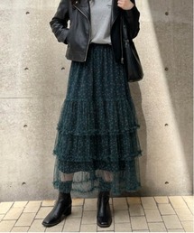 小花柄チュールティアードスカート