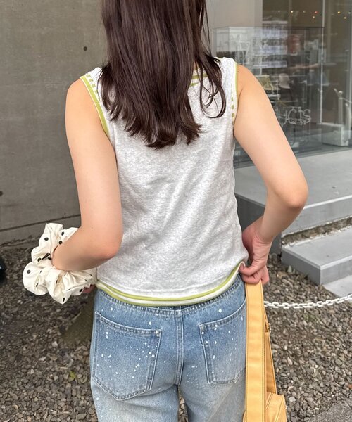CIAOPANIC(チャオパニック)の「【2点SET】ローズボタンボーダーレイヤードタンク(キャミソール・レディース・グリーン/サックスブルー/レッド・ONE SIZE)」の8枚目の写真
