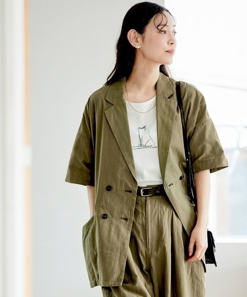 and myera(アンド マイラ)の「and myera よき日のジャケット(テーラードジャケット・レディース・カーキ/ブラック・M/L/LL)」の2枚目の写真