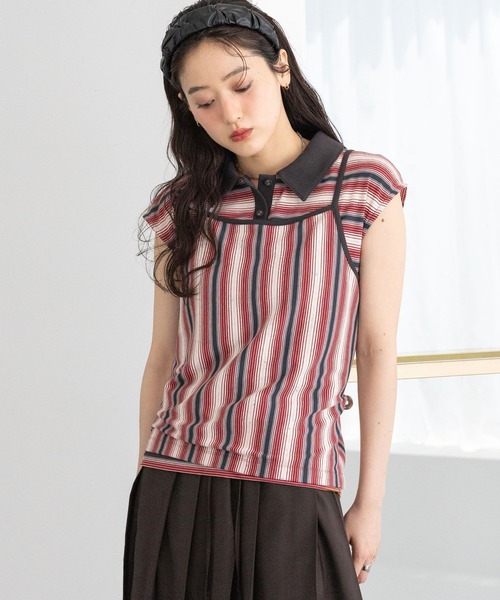 RAGEBLUE(レイジブルー)の「MULTIWAY/キャミセットポロ2P(Tシャツ/カットソー・レディース・ブラウン系/レッド系・FREE)」の1枚目の写真