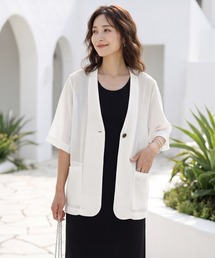 STYLE DELI | 【selection】5分袖メッシュノーカラージャケット(Tシャツ/カットソー)