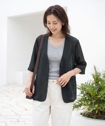 【selection】５分袖メッシュノーカラージャケット