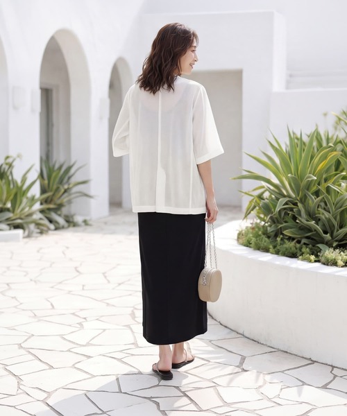 STYLE DELI(スタイルデリ)の「【selection】5分袖メッシュノーカラージャケット(Tシャツ/カットソー・レディース・ブラック/オフホワイト/チャコールグレー・FREE)」の7枚目の写真