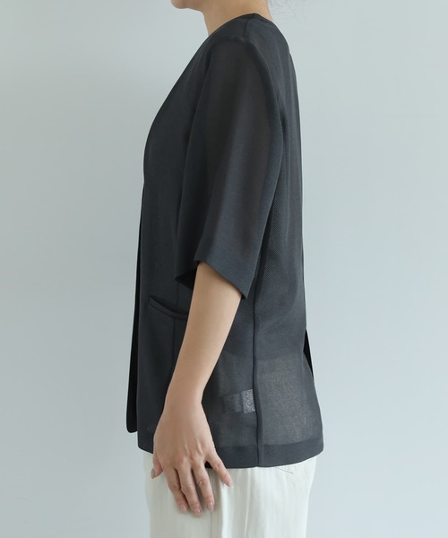 STYLE DELI(スタイルデリ)の「【selection】5分袖メッシュノーカラージャケット(Tシャツ/カットソー・レディース・ブラック/オフホワイト/チャコールグレー・FREE)」の15枚目の写真