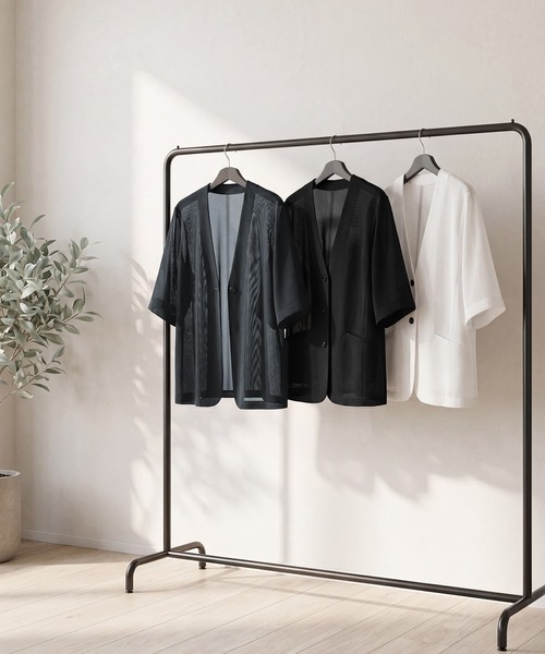 STYLE DELI(スタイルデリ)の「【selection】5分袖メッシュノーカラージャケット(Tシャツ/カットソー・レディース・ブラック/オフホワイト/チャコールグレー・FREE)」の21枚目の写真