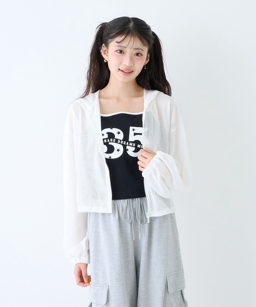 LOVETOXIC(ラブトキシック)の「【LTXC/抗菌防臭】キャミつきメッシュパーカー(Tシャツ/カットソー・キッズ・ブラック/オフホワイト・S:140cm)」の2枚目の写真