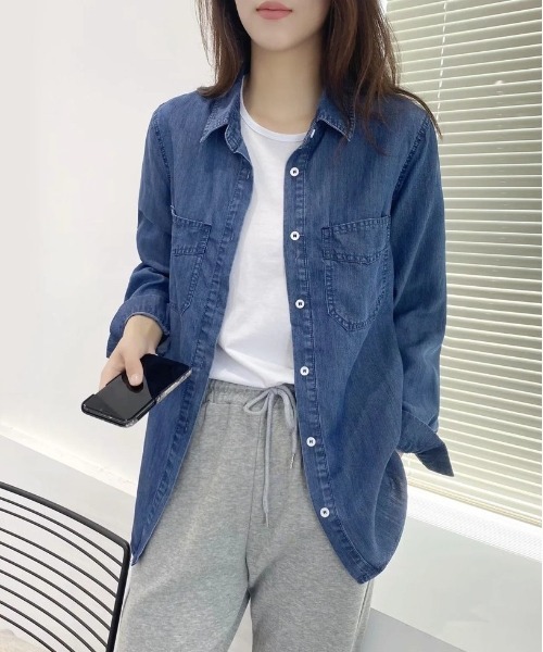 BACKYARD FAMILY（バックヤードファミリー）の「デニムシャツ 長袖 デニム（シャツ/ブラウス・レディース・インディゴブルー/ライトブルー・XL）」の2枚目の写真