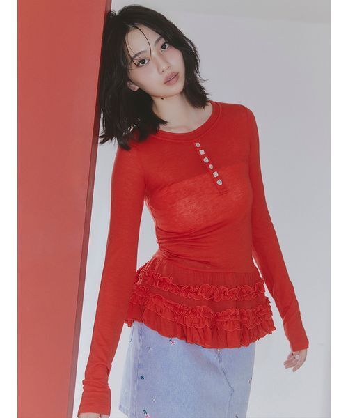 FURFUR(ファーファー)の「裾フリルジャージートップス(Tシャツ/カットソー・レディース・ホワイト/グレー/ミント/その他/レッド・F)」の6枚目の写真