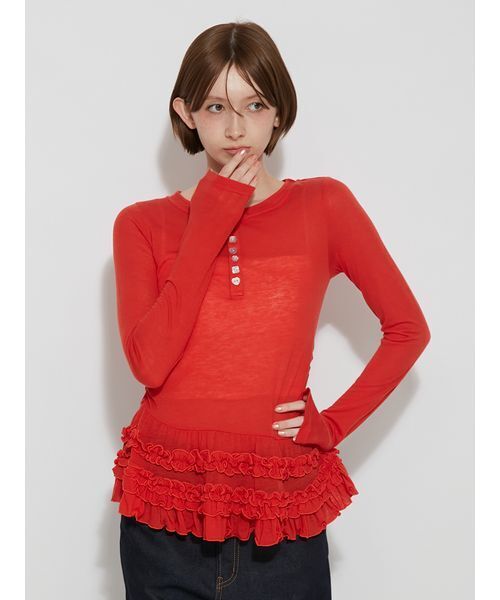 FURFUR(ファーファー)の「裾フリルジャージートップス(Tシャツ/カットソー・レディース・ホワイト/グレー/ミント/その他/レッド・F)」の14枚目の写真