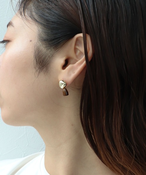 Minakusi La Tierra 天然石 ドロップ ピアス 変形メタル×天然石ドロップピアス（ピアス（両耳用））｜Cepica