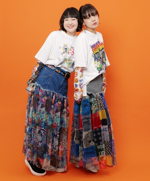 ScoLar(スカラー)の「162738:2柄展開 デニム×チュール切替スカート(スカート・レディース・ネイビー/ブラック・M)」の4枚目の写真