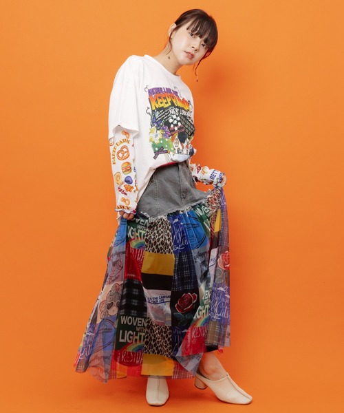 ScoLar(スカラー)の「162738:2柄展開 デニム×チュール切替スカート(スカート・レディース・ネイビー/ブラック・M)」の10枚目の写真